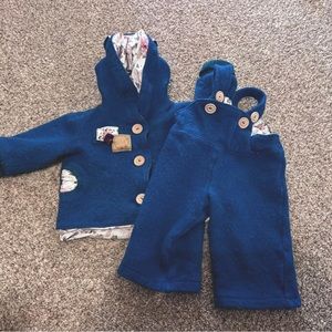 Blue boiled wool jacket and pants